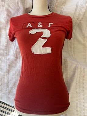 Abercrombie & Fitch Women’s Red Graphic Tee with White Appliqué Number